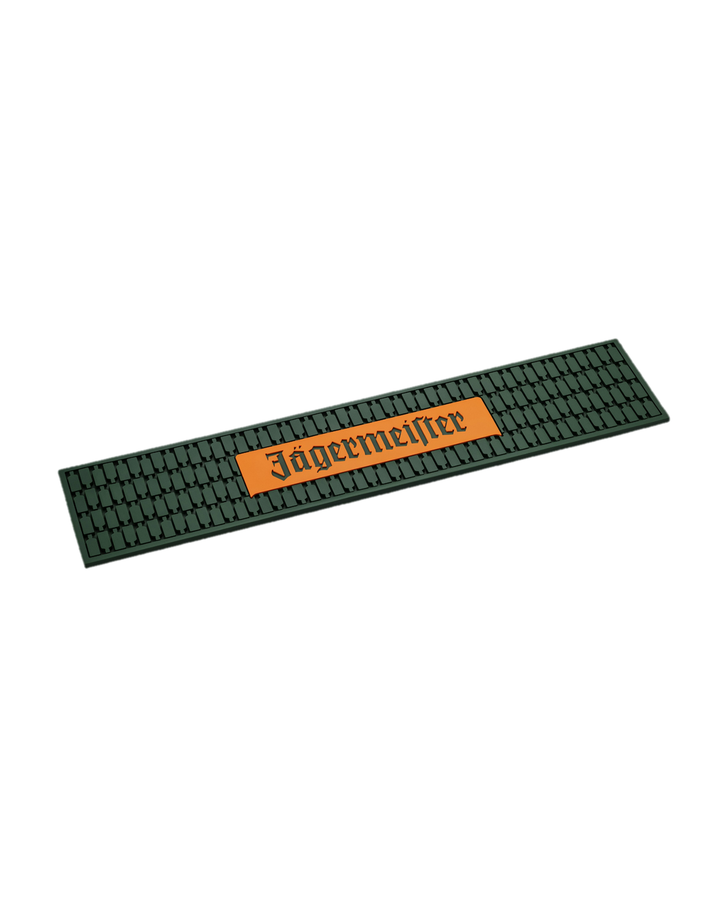 Green Jägermeister bar mat with orange branding