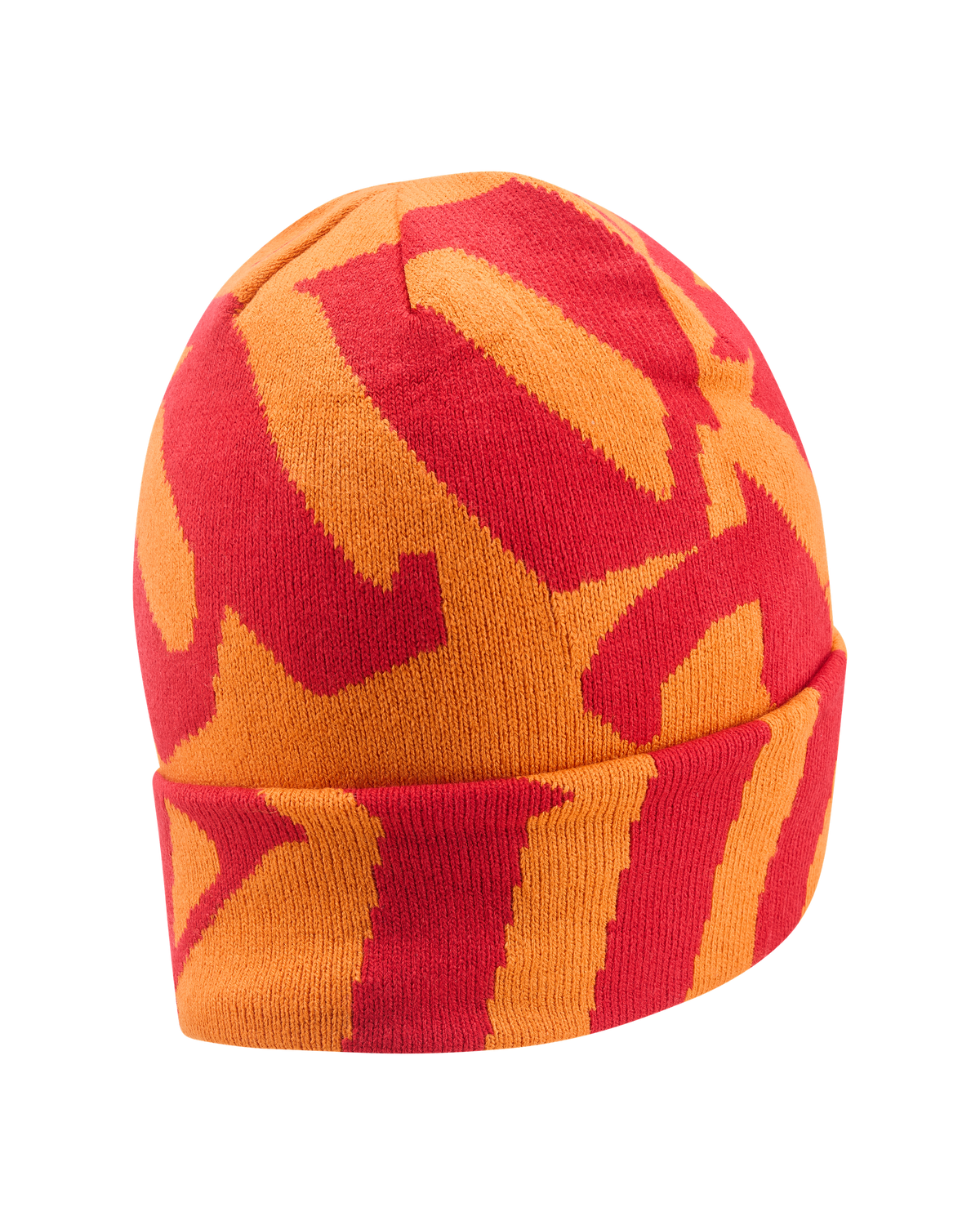 Red and orange Jägermeister patterned beanie