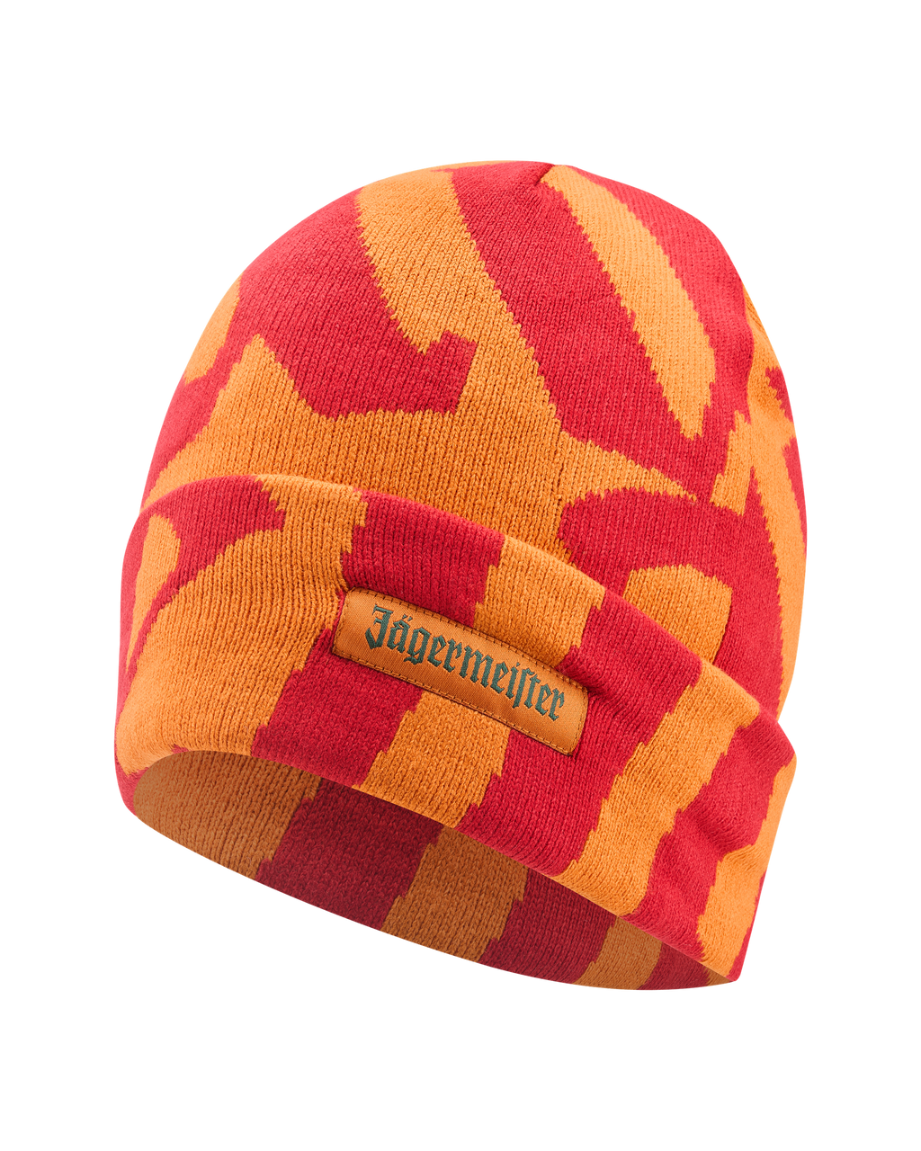 Bonnet à motif rouge et orange avec logo Jägermeister