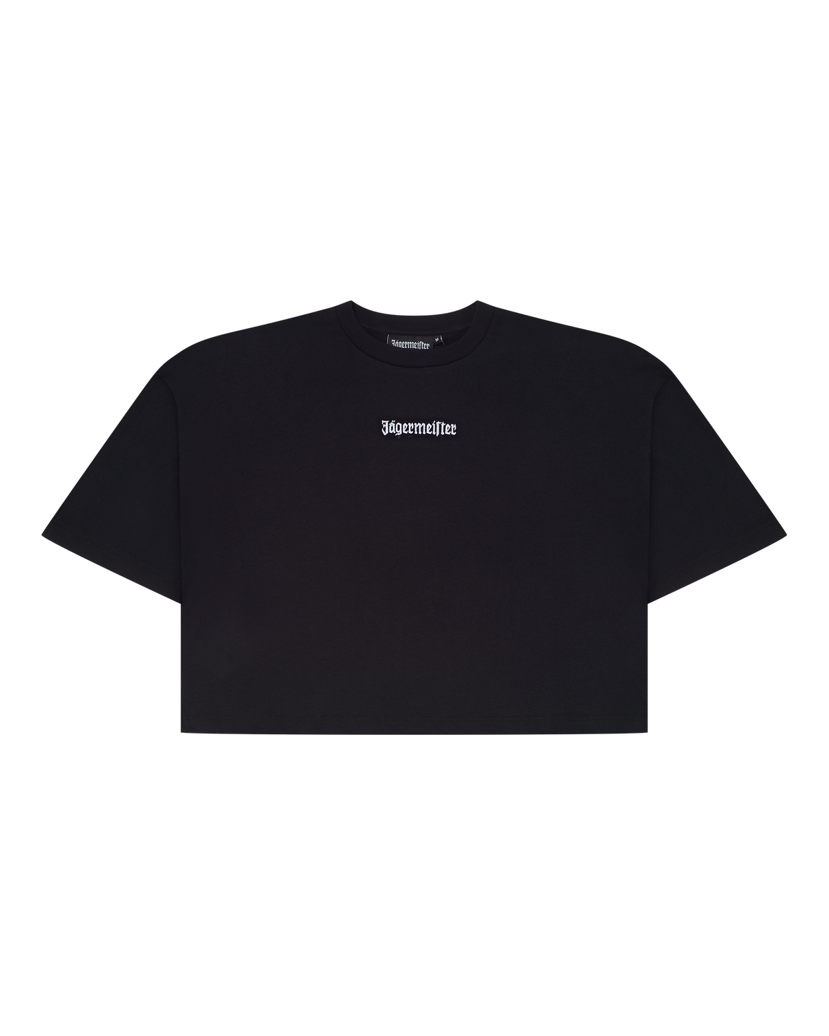 Black Jägermeister cropped tee with a white brand logo.