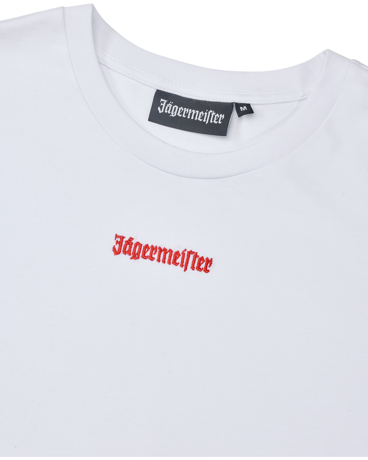 T-shirt court blanc avec logo orange Jägermeister.