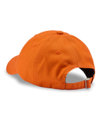 Casquette de baseball Jägermeister orange de profil, sans logo visible.