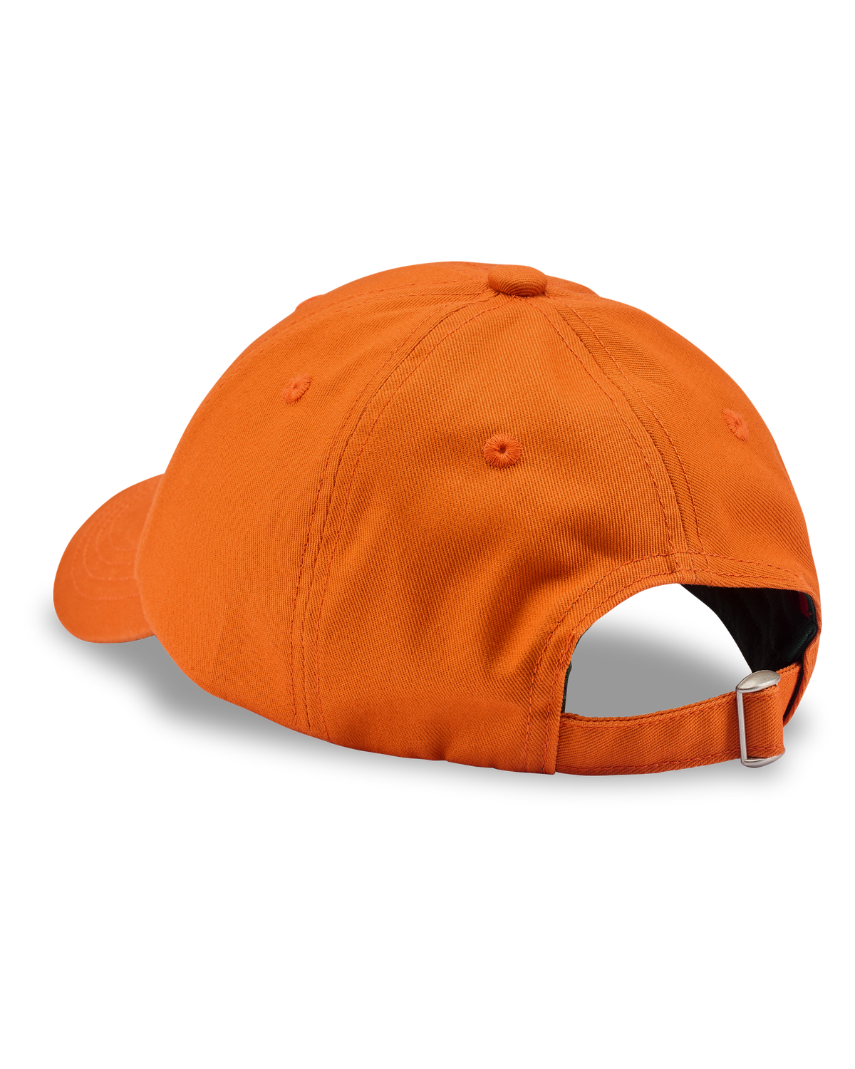 Orange Jägermeister dad cap from the side without any logo being visible.