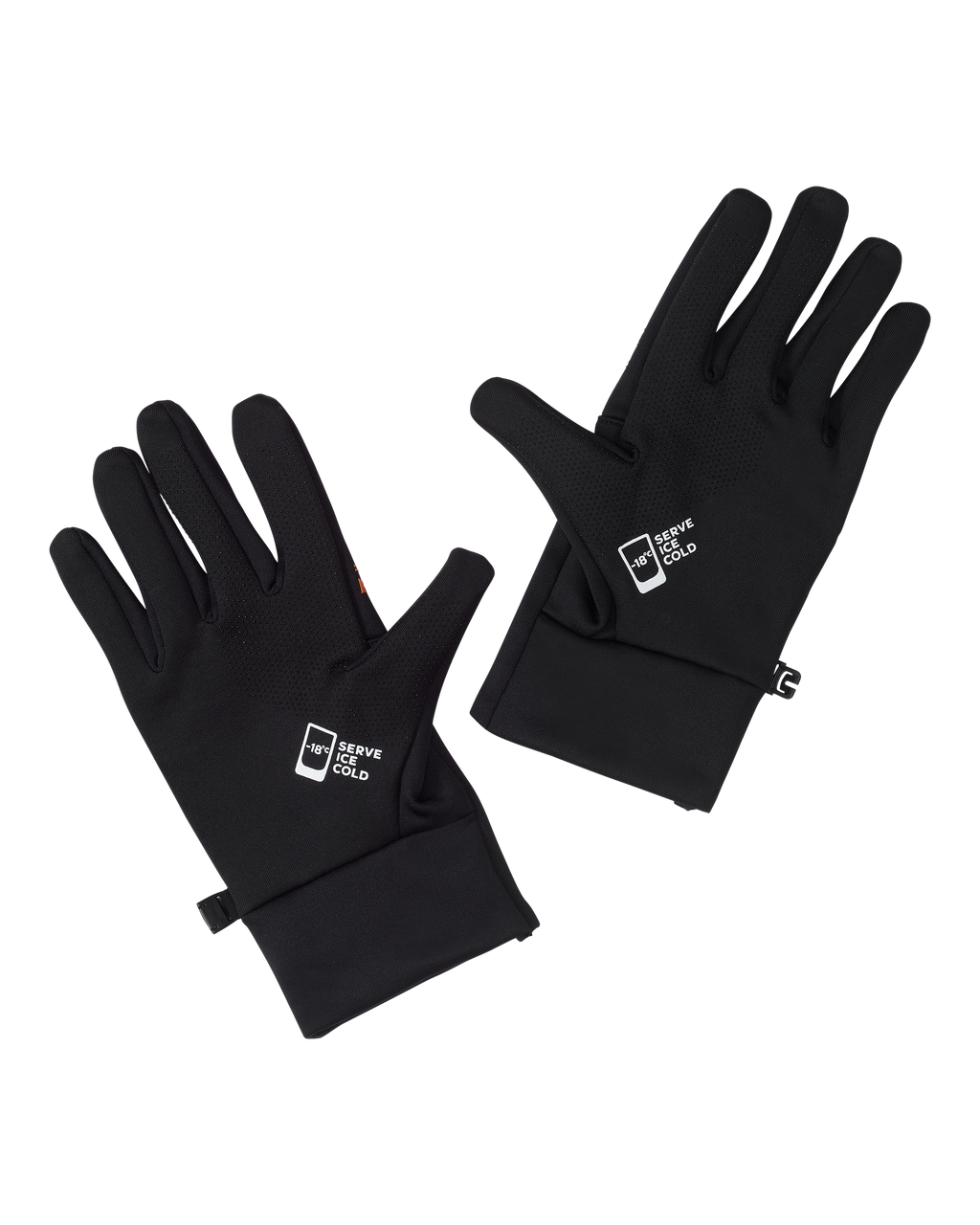 Paire de gants noirs avec le logo Jägermeister « Serve Ice Cold ».