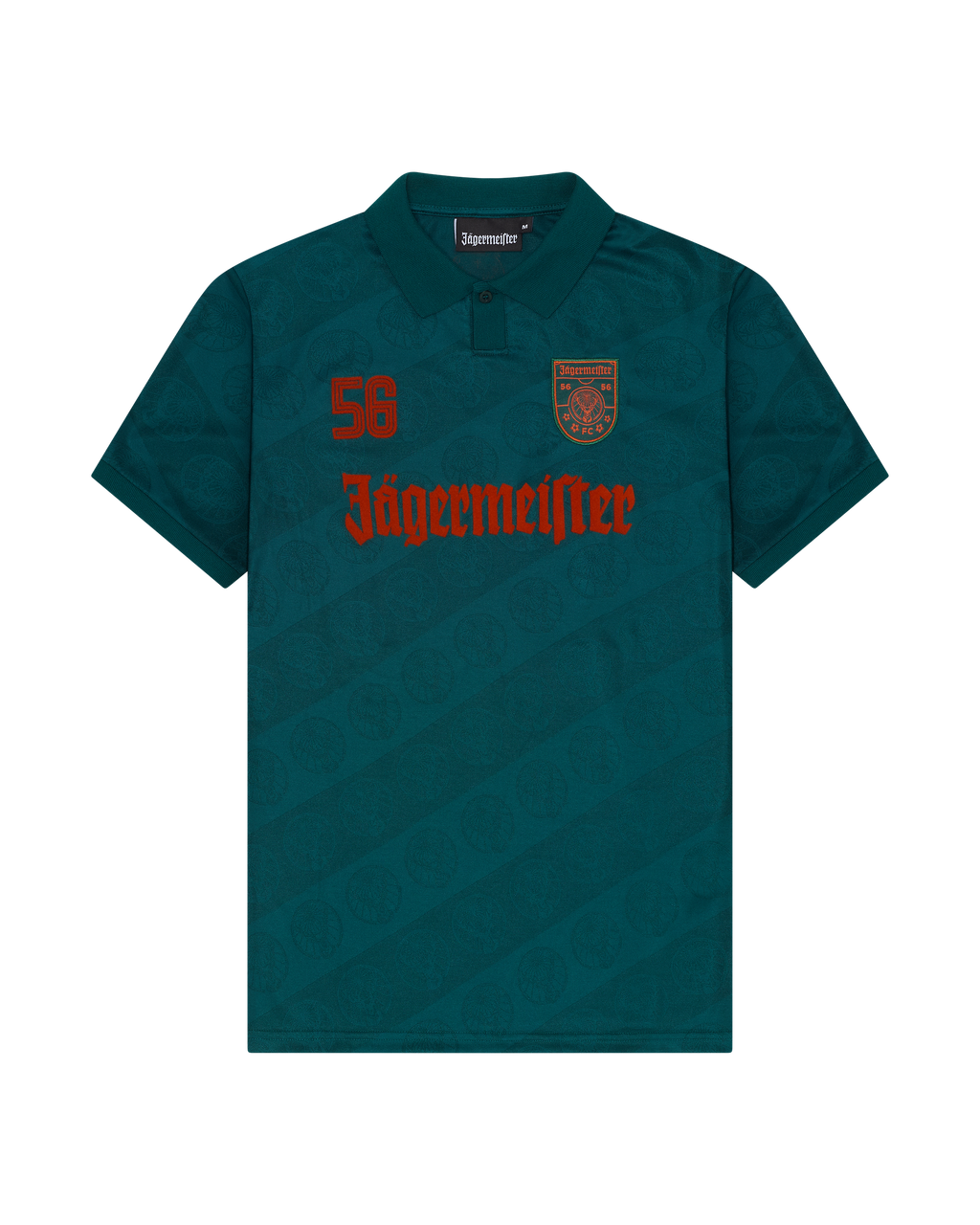 Maillot vert Jägermeister avec branding sur le devant.