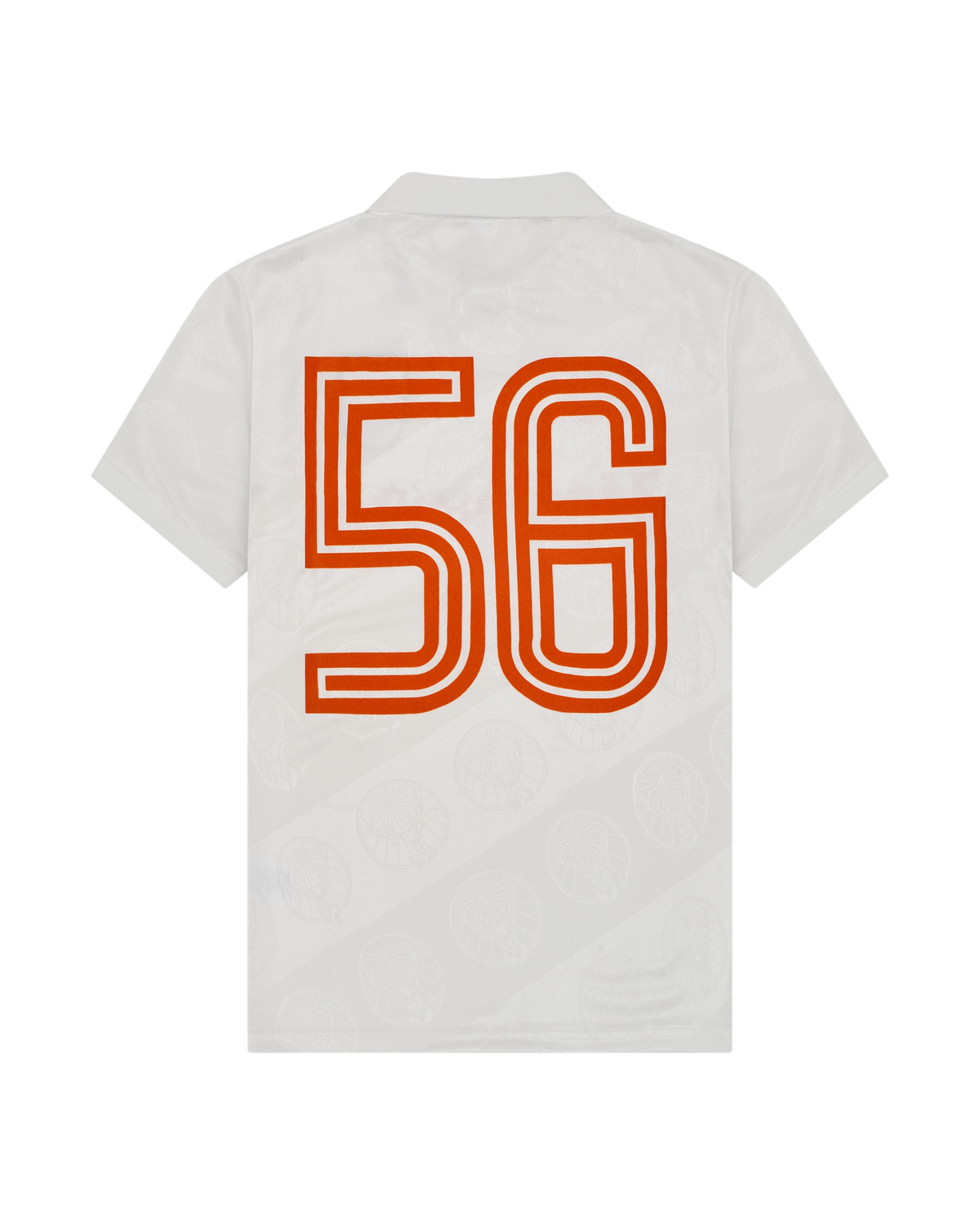 Maillot blanc avec le motif orange « 56 » au dos.