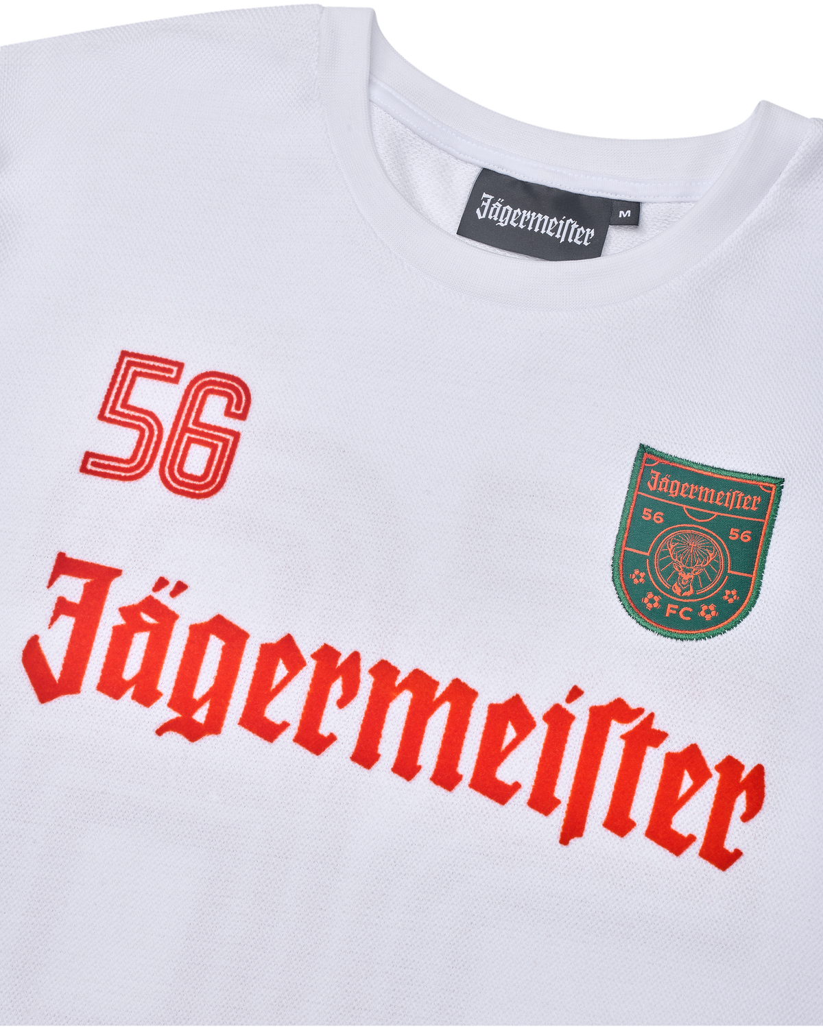 White longsleeve with Jägermeister branding, including numbers and logo.