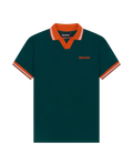 Polo Jägermeister vert avec accents orange.