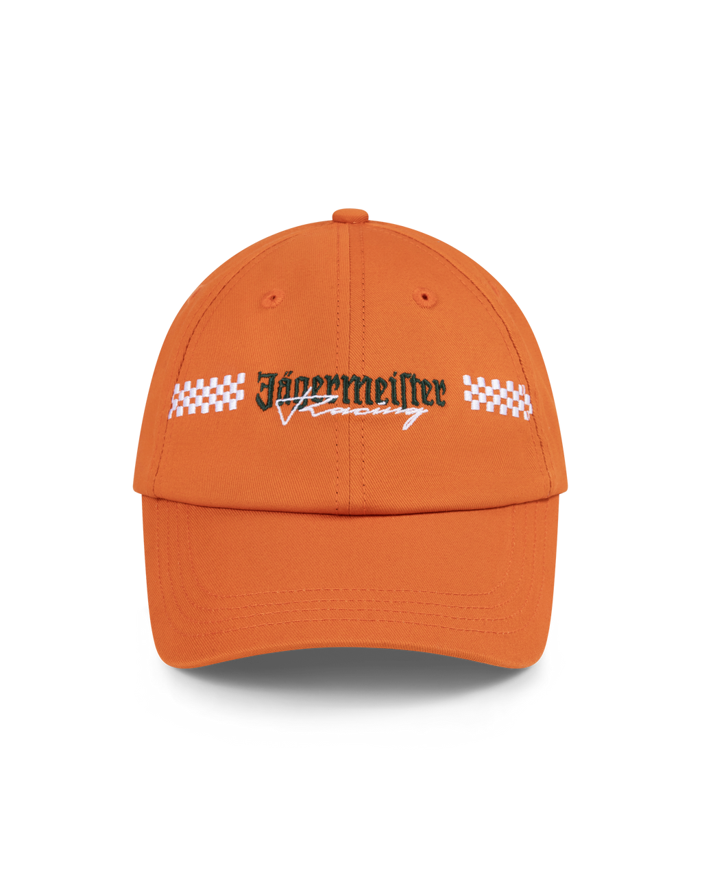 Casquette orange avec logo Jägermeister Racing.