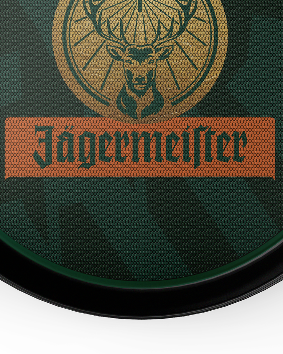 Jägermeister logo on a green serving tray