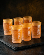 Lot de six verres Jägermeister orange avec le texte « ORANGE »