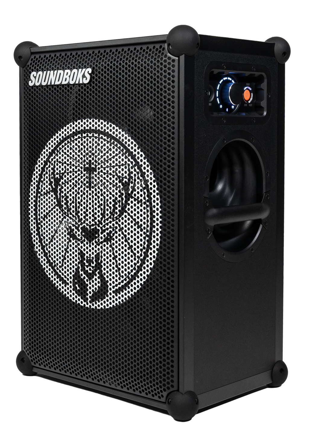 Enceinte Soundboks noire avec le logo de la marque Jägermeister