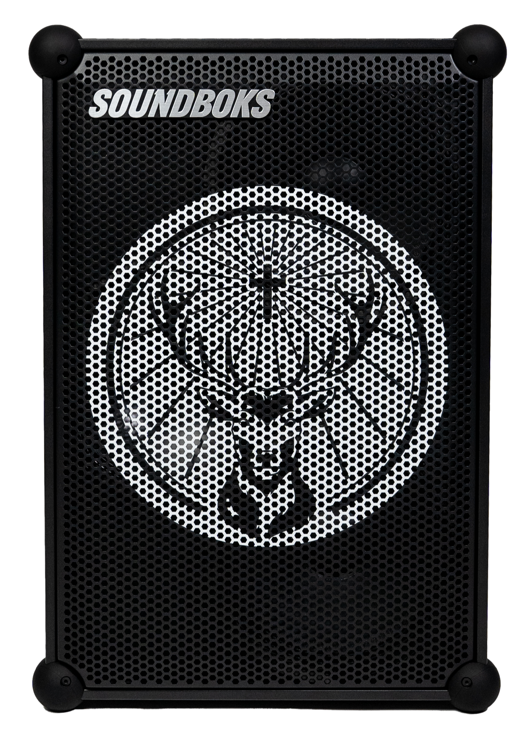 Enceinte Soundboks noire avec le logo de la marque Jägermeister