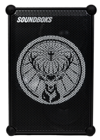 Enceinte Soundboks noire avec le logo de la marque Jägermeister