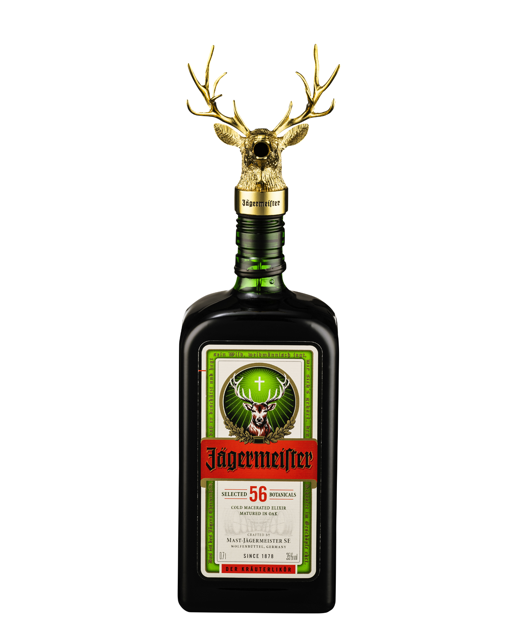 Bouteille Jägermeister avec un verseur tête de cerf dorée