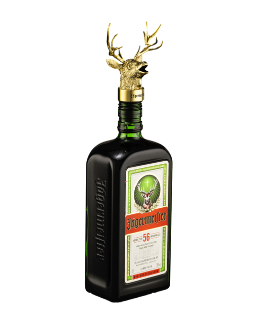 Bouteille de Jagermeister avec un verseur tête de cerf dorée