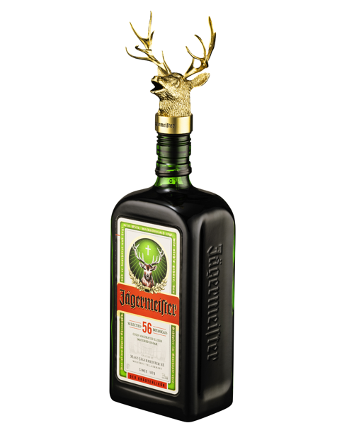 Bouteille de Jagermeister avec un verseur tête de cerf doré